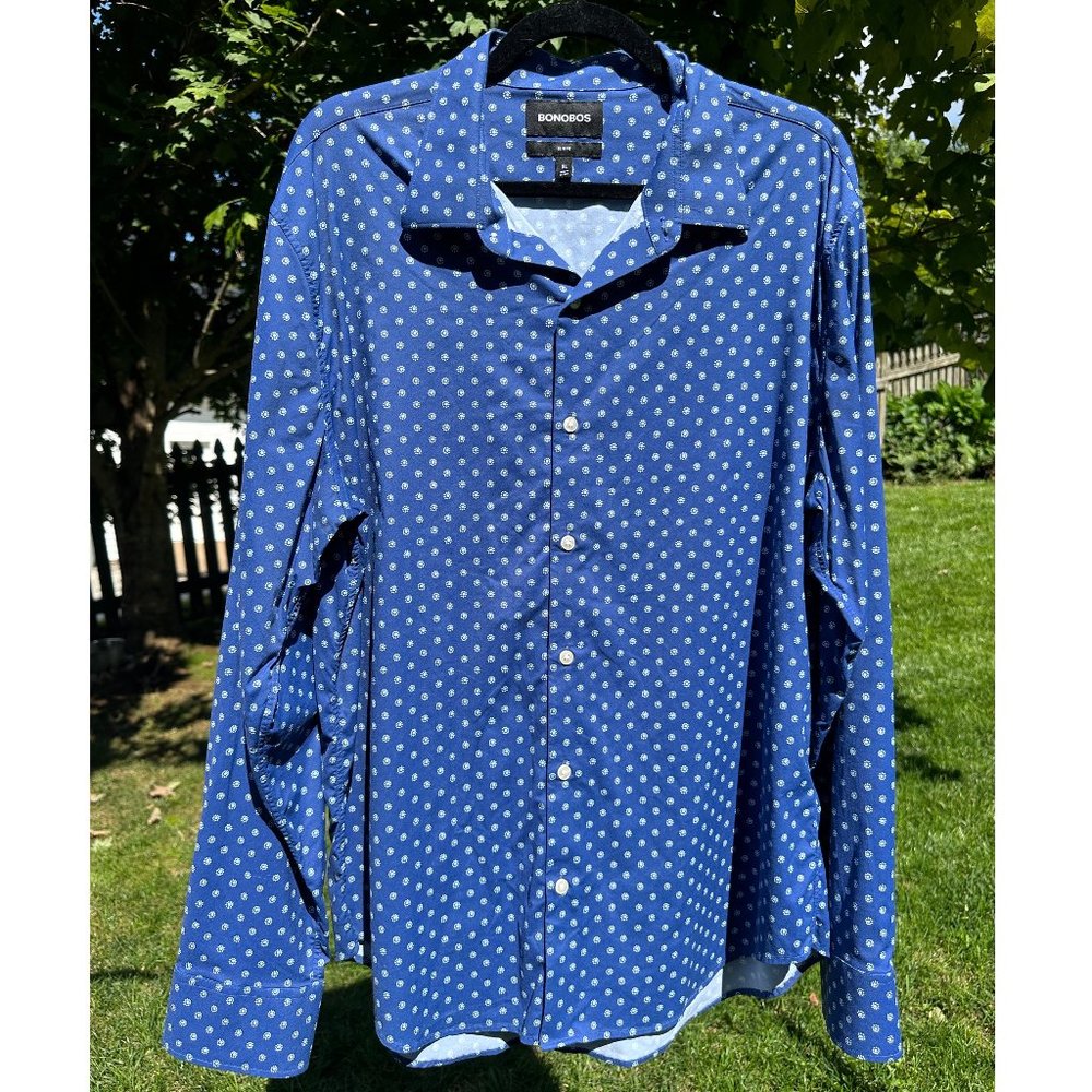 Bonobos Men's Tech Slim Fit Long Sleeve Button Down Shirt Blue Size XL